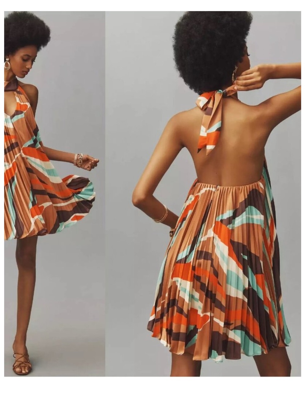 Anthropologie Halter Pleated Swing Mini fully lined Dress NWT Large - Picture 6 of 12
